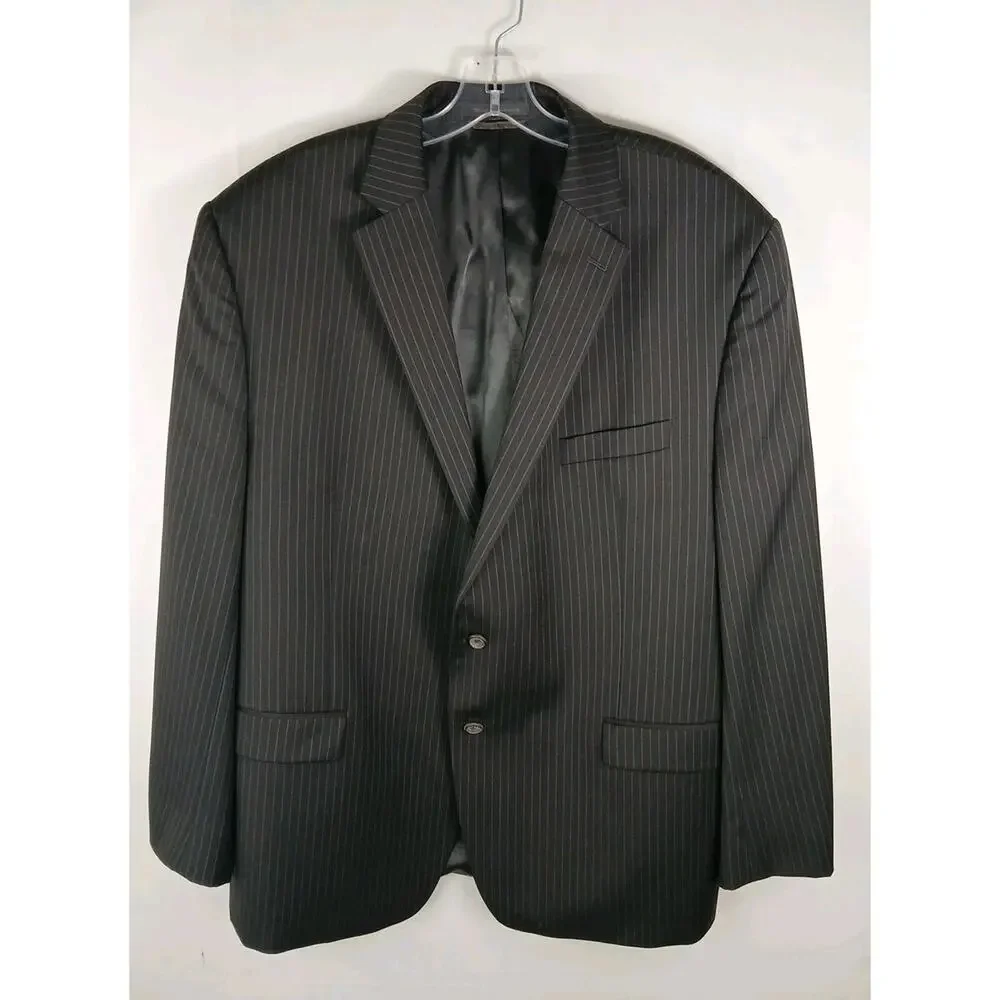 Ralph Lauren Pinstripe Wool Suit Blazer & Pants Blk Sz 48R 38Wx 32L 69456/90736
